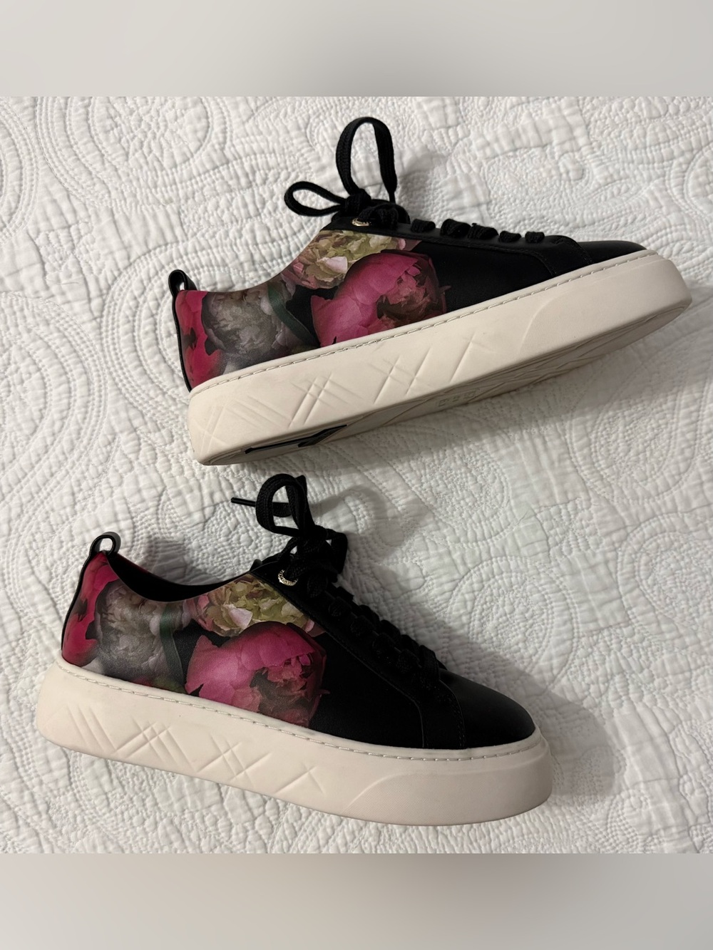 Ted Baker Black Platform Sneakers with Pink Floral Panels